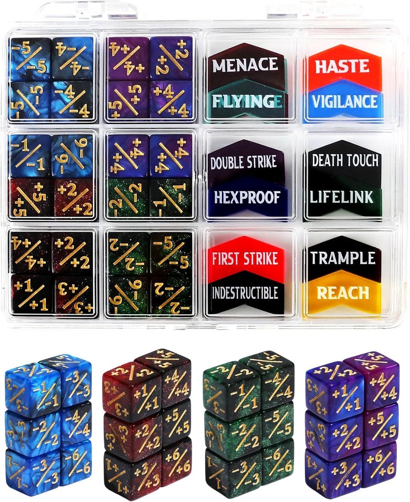 FIGURESLAB Store 48PCS MTG Tokens & 12mm Dice Counter for Magic The Gatering, MTG Abilities Keyword Buff Tokens Life Counters 6 Sided Dice, Compatible with TCG Card Gaming Accessories CCG Creature Stats - Image 1
